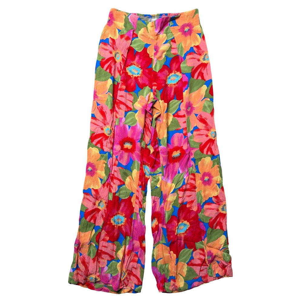 Billabong Pants Womens M Floral Wide Leg Multicolor High Rise Tropical Beachy